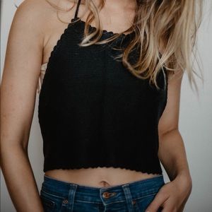 Black knit crop top